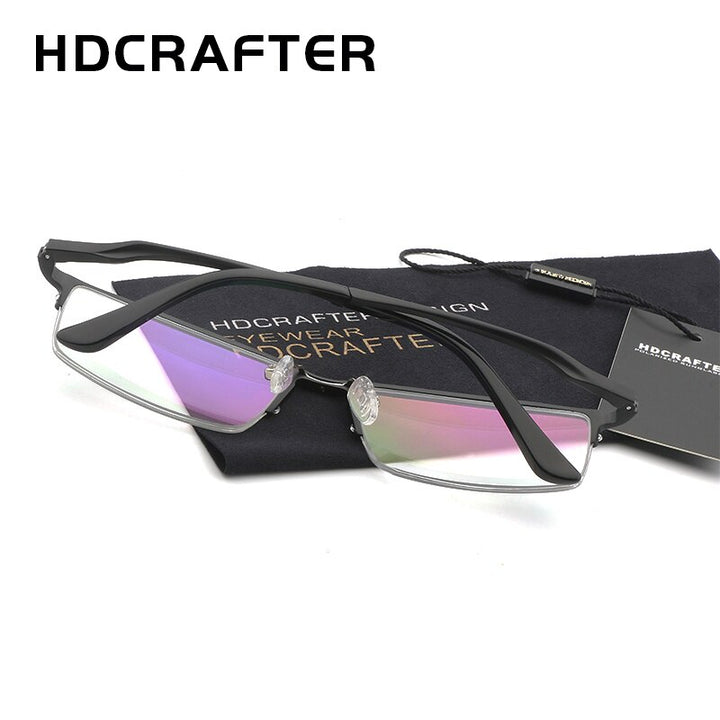 Hdcrafter Men's Semi Rim Rectangular Alloy Frame Eyeglasses Lp6263 Semi Rim Hdcrafter Eyeglasses