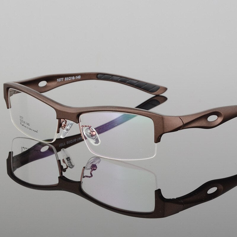 Hotony Men's Semi Rim TR 90 Resin Rectangular Sport Frame Eyeglasses 1077 Semi Rim Hotony coffee-black