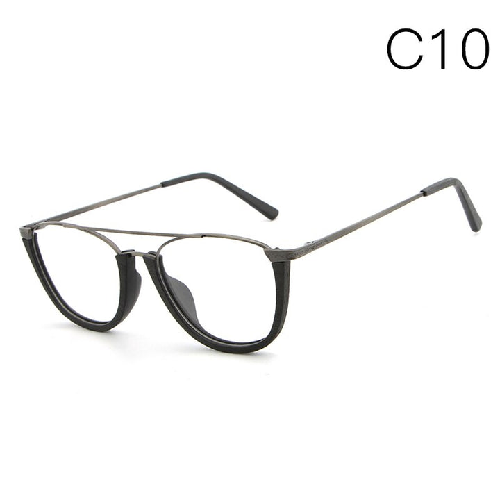 Hdcrafter Unisex Full Rim Round Wood Metal Double Bridge Frame Eyeglasses Lhb032 Full Rim Hdcrafter Eyeglasses C10  