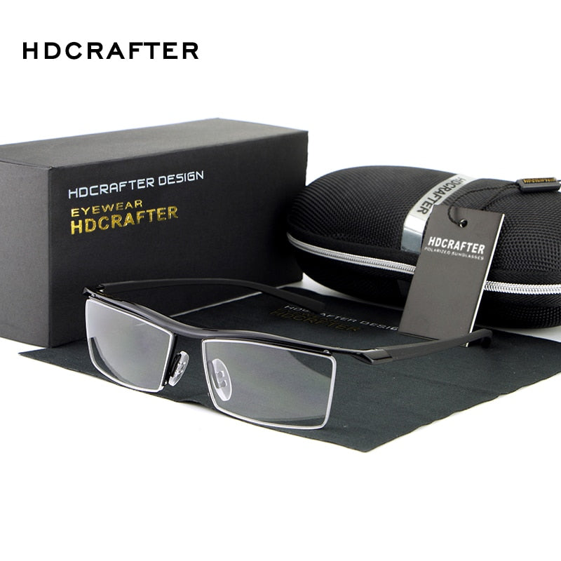 Hdcrafter Men's Eyeglasses Alloy Steel Acetate Semi Rim Square E004 Semi Rim Hdcrafter Eyeglasses