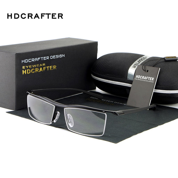 Hdcrafter Men's Eyeglasses Alloy Steel Acetate Semi Rim Square E004 Semi Rim Hdcrafter Eyeglasses