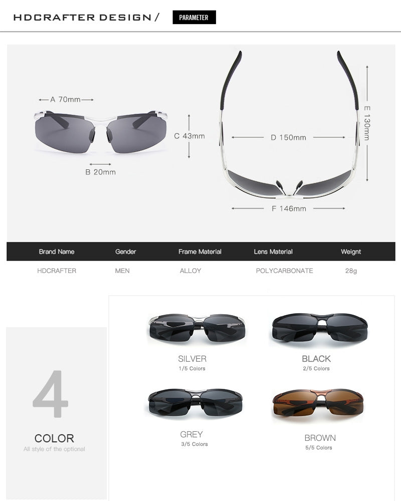 Hdcrafter Men's Rimless Aluminum Magnesium Rectangle Frame Polarized Sunglasses E300 Sunglasses HdCrafter Sunglasses   