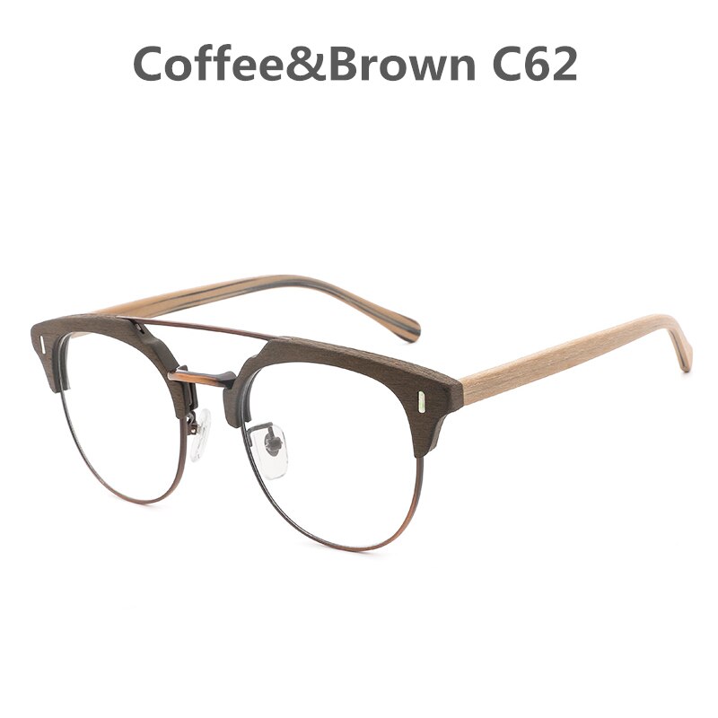 Hdcrafter Unisex Full Rim Round Wood Metal Frame Eyeglasses Bc01 Full Rim Hdcrafter Eyeglasses C62