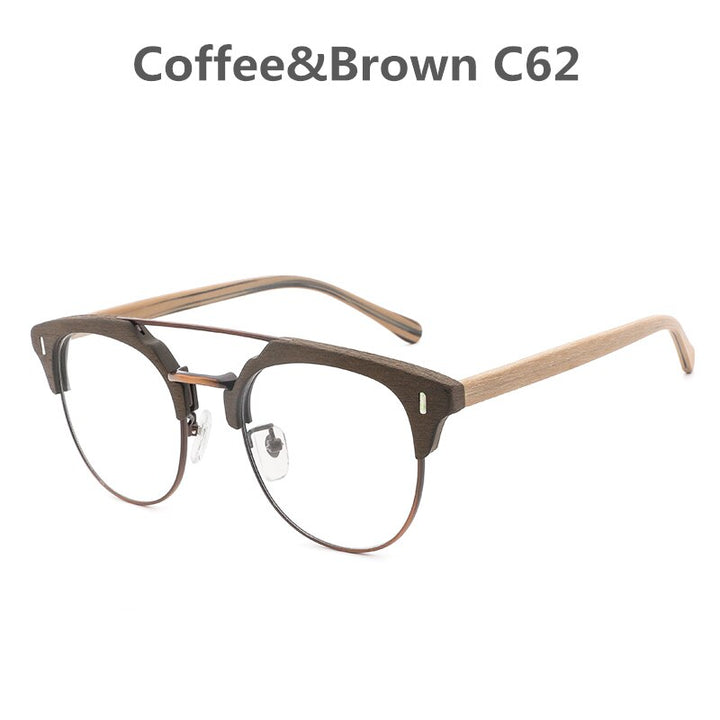 Hdcrafter Unisex Full Rim Round Wood Metal Frame Eyeglasses Bc01 Full Rim Hdcrafter Eyeglasses C62  