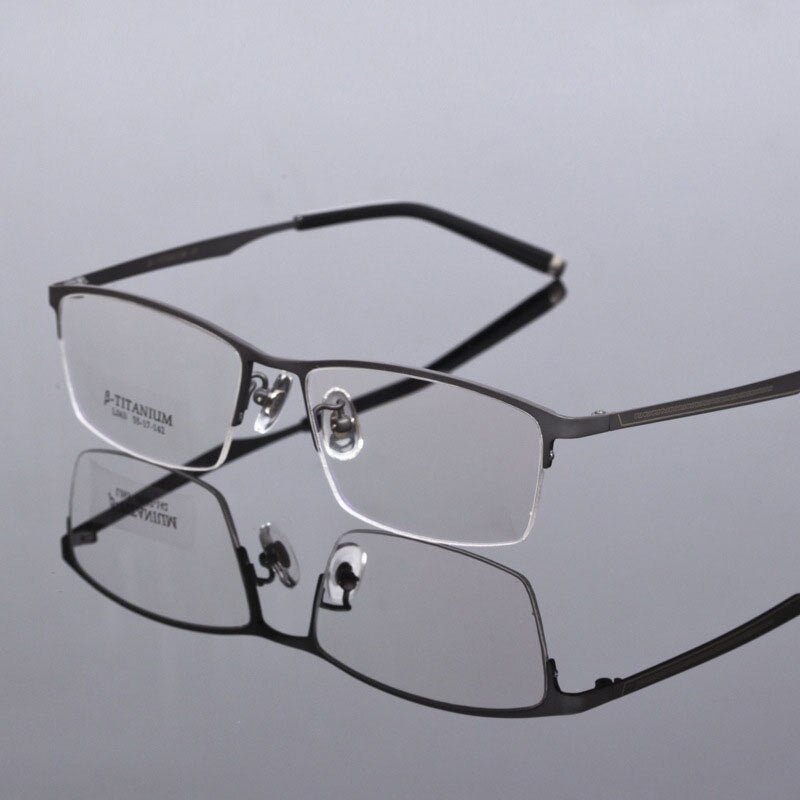 Men's Titanium Frame Half Rim Eyeglasses L063 Semi Rim Bclear gray