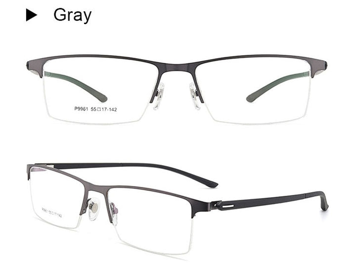 Hotochki Men's IP Electroplated Alloy Full/Semi Rim Frame Eyeglasses P9960 Semi Rim Hotochki