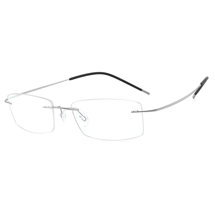 Hdcrafter Rimless Rectangle Titanium Frame Eyeglasses Unisex Rimless Hdcrafter Eyeglasses silver