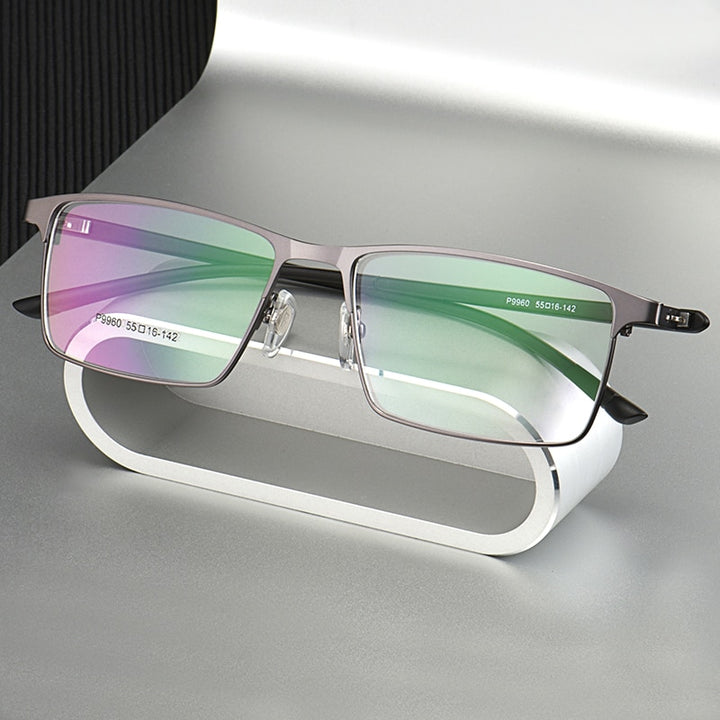Hotochki Men's IP Electroplated Alloy Full/Semi Rim Frame Eyeglasses P9960 Semi Rim Hotochki
