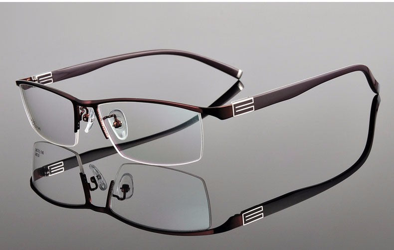 Reven Jate Men's Semi Rim Rectangle Titanium Alloy Eyeglasses 56170 Semi Rim Reven Jate