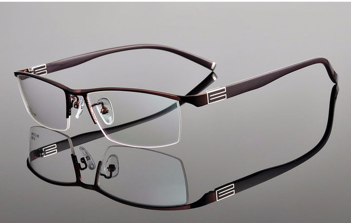 Reven Jate Men's Semi Rim Rectangle Titanium Alloy Eyeglasses 56170 Semi Rim Reven Jate