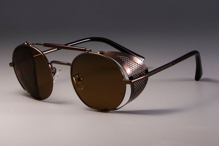 CCspace Unisex Full Rim Round Alloy Frame Steampunk Sunglasses ZML14 Sunglasses CCspace Sunglasses brown tea