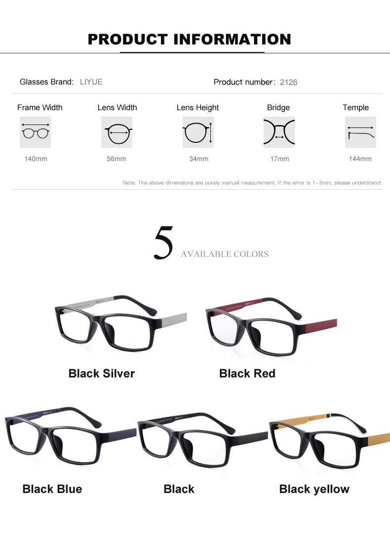 Oveliness Unisex Full Rim Square Tr 90 Titanium Eyeglasses 2126 Full Rim Oveliness