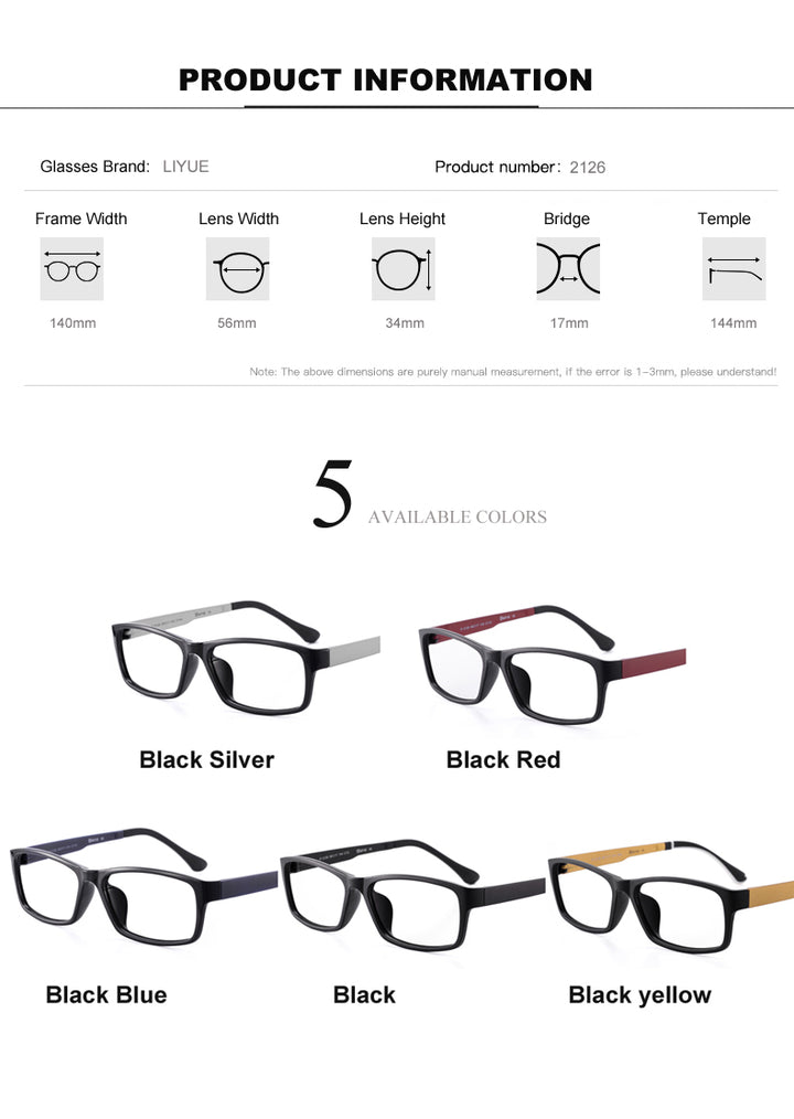 Oveliness Unisex Full Rim Square Tr 90 Titanium Eyeglasses 2126 Full Rim Oveliness