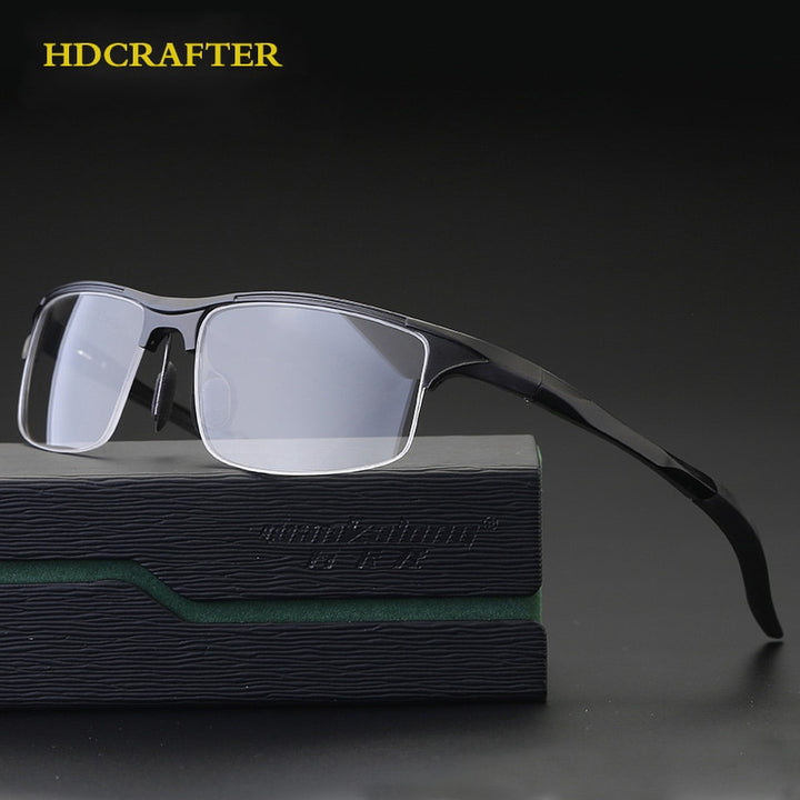 Hdcrafter Men's Semi Rim Square Rectangle Aluminun Alloy Frame Eyeglasses L8177 Semi Rim Hdcrafter Eyeglasses