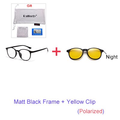 Ralferty 6 In 1 Magnet Sunglasses Women Polarized Eyeglass Frame With Clip On Glasses Men Round Uv400 Tr90 3D Yellow A2245 With Clip Ons Ralferty 1Frame Yellow Clip