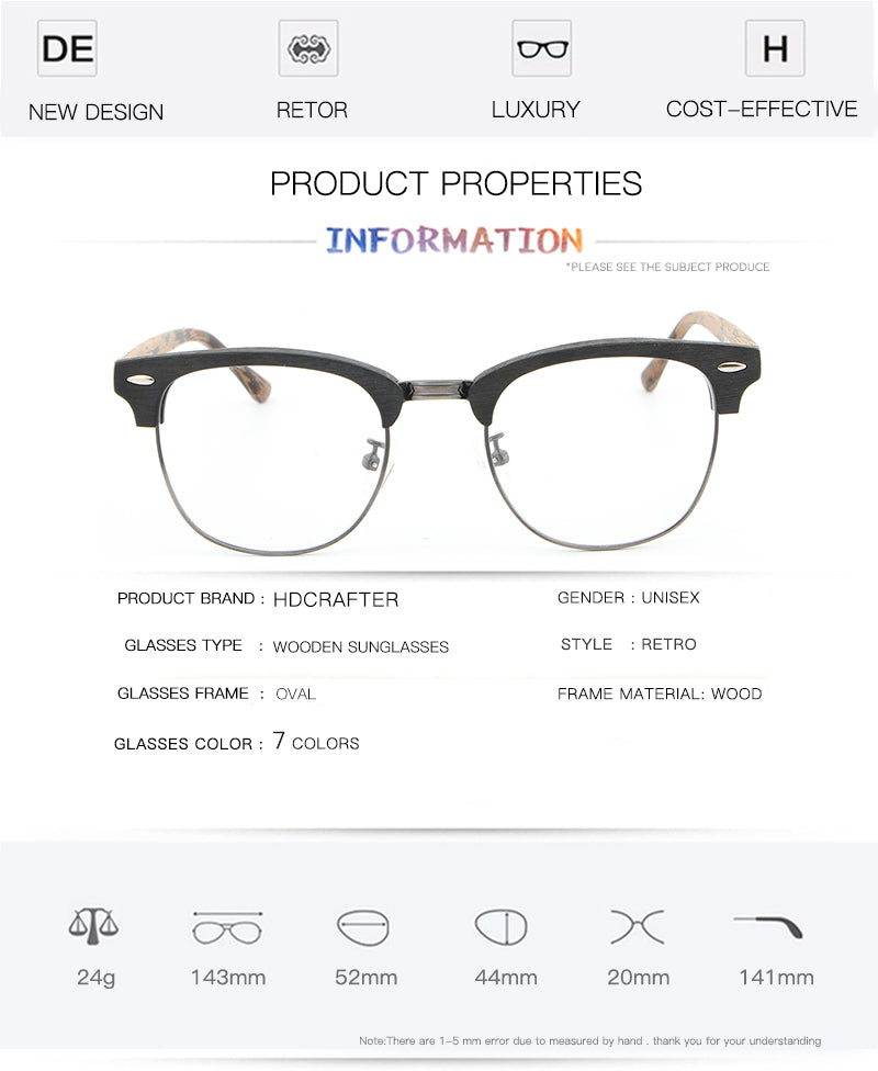 Hdcrafter Unisex Full Rim Round Half Wood Metal Frame Eyeglasses Full Rim Hdcrafter Eyeglasses