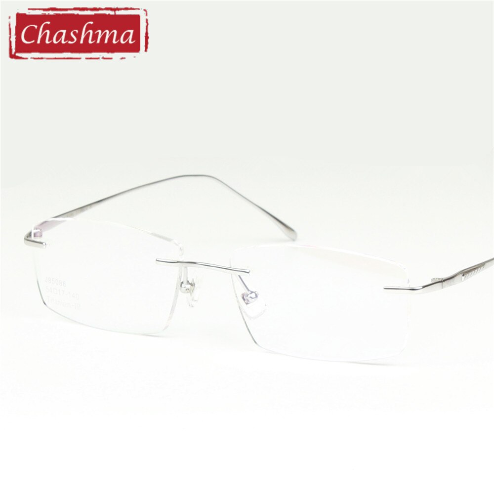 Chashma Ottica Unisex Rimless Square Titanium Eyeglasses 85086 Rimless Chashma Ottica Silver