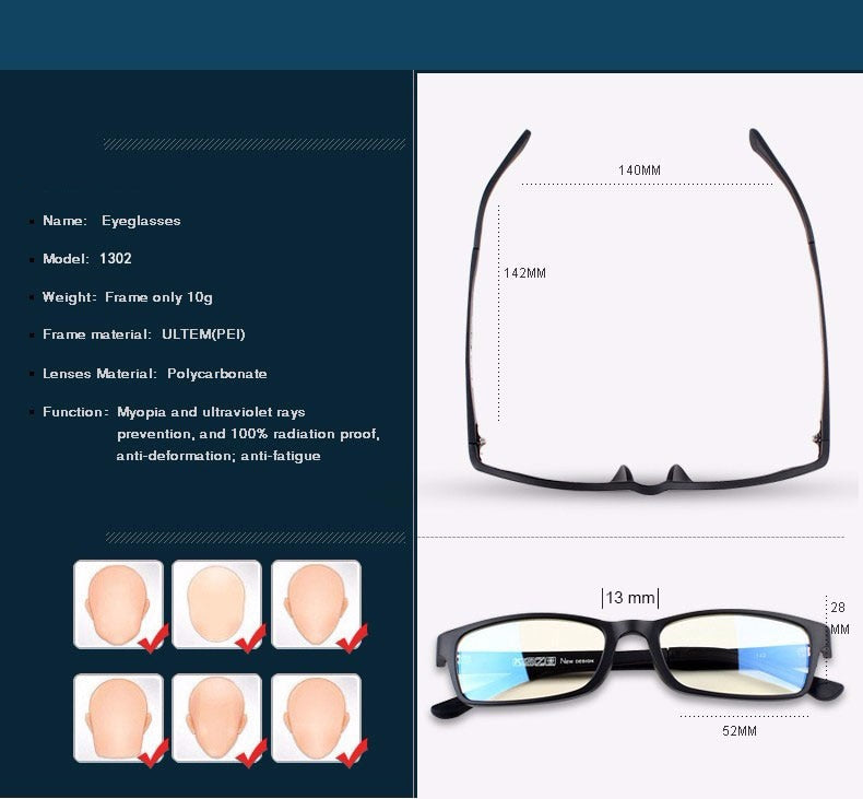 Reven Jate Unisex Full Rim Square Tr 90 Titanium Eyeglasses 1302 Full Rim Reven Jate