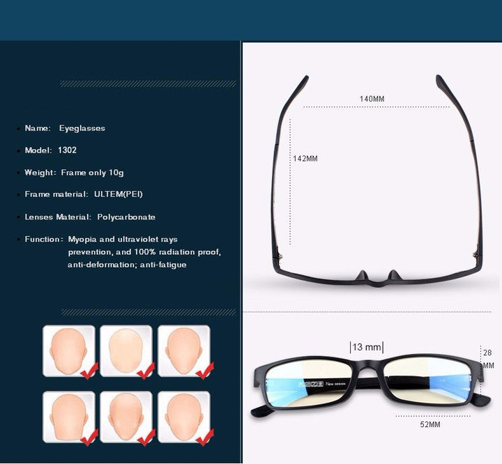 Reven Jate Unisex Full Rim Square Tr 90 Titanium Eyeglasses 1302 Full Rim Reven Jate