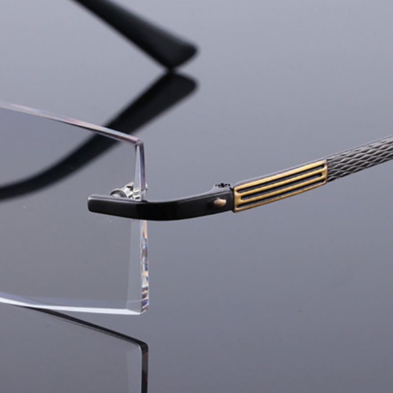 Reven Jate 5904 Titanium Rimless Diamond Cutting Man Glasses Frame Eyeglasses (Black) Rimless Reven Jate