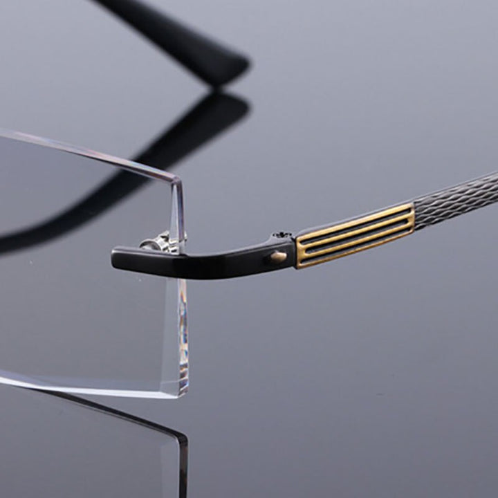 Reven Jate 5904 Titanium Rimless Diamond Cutting Man Glasses Frame Eyeglasses (Black) Rimless Reven Jate