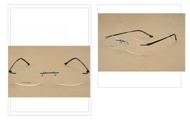Hotony Unisex Rimless Alloy Frame Rectangle Lens Eyeglasses Rw004 Rimless Hotony