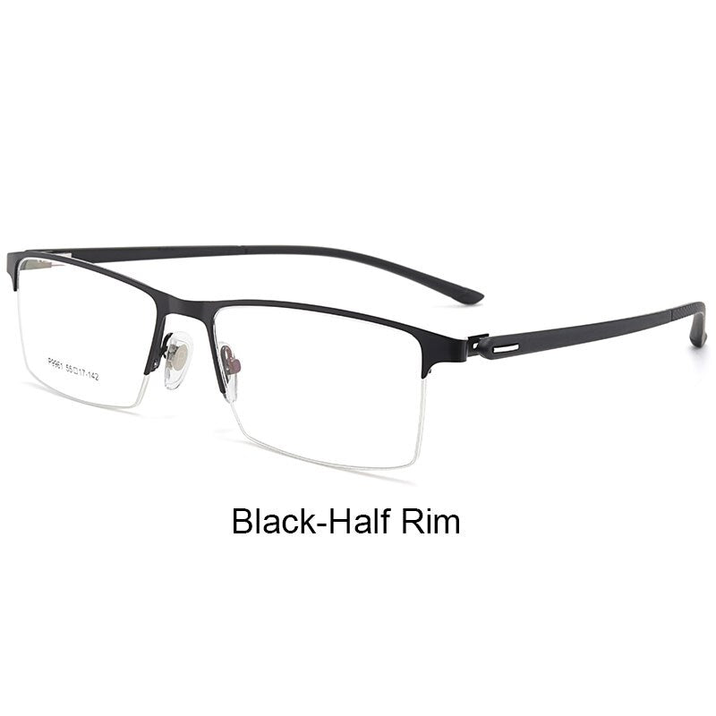 Hotochki Men's IP Electroplated Alloy Full/Semi Rim Frame Eyeglasses P9960 Semi Rim Hotochki BlackSemiRim