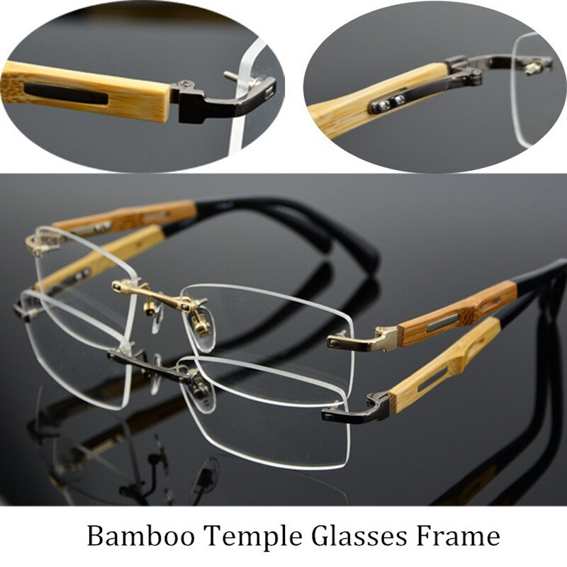 Chashma Men's Rimless Square Titanium Bamboo Eyeglasses R866 Rimless Chashma