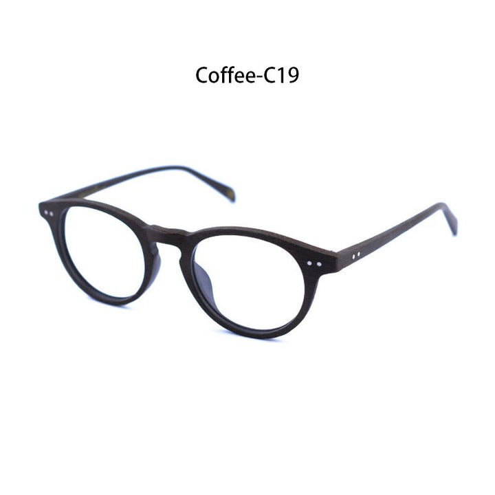Hdcrafter Unisex Full Rim Round Wood Frame Eyeglasses Ps6089 Full Rim Hdcrafter Eyeglasses coffee C19