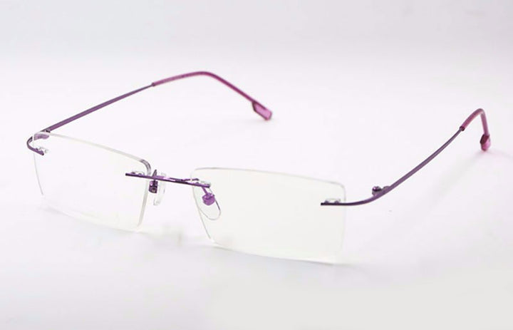Reven Jate Unisex Rimless Square Titanium Eyeglasses R522 Rimless Reven Jate Purple