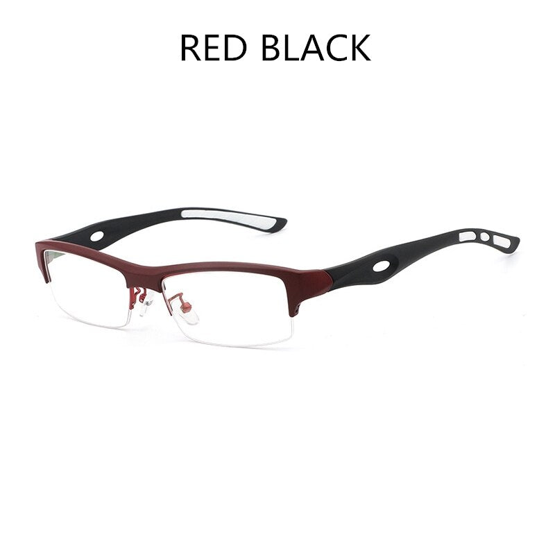Hdcrafter Men's TR 90 Rectangle Semi Rim Frame Eyeglasses L1077 Semi Rim Hdcrafter Eyeglasses REDBLACK