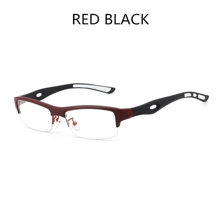 Hdcrafter Men's TR 90 Rectangle Semi Rim Frame Eyeglasses L1077 Semi Rim Hdcrafter Eyeglasses REDBLACK