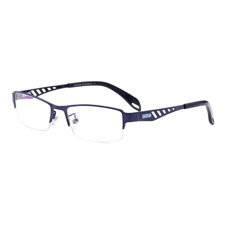 Hotochki Men's Semi Rim Rectangular Alloy Frame Eyeglasses Semi Rim Hotochki Blue