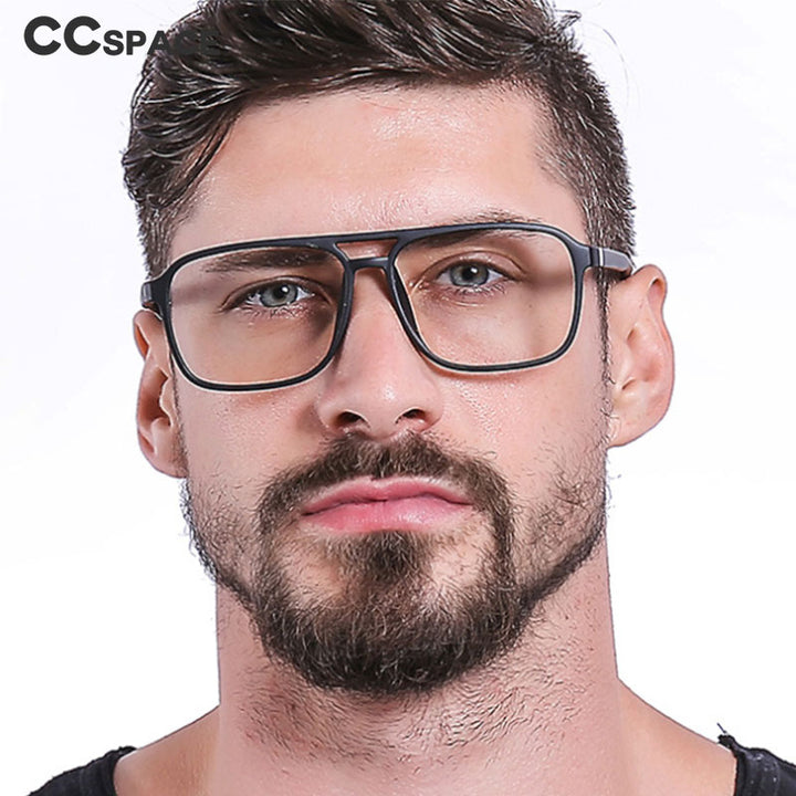CCspace Unisex Full Rim Square Double Bridge Tr 90 Titanium Frame Eyeglasses 45844 Full Rim CCspace