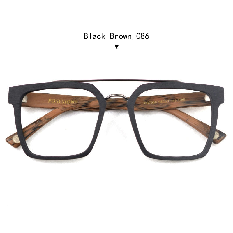 Hdcrafter Men's Eyeglasses Wooden Square Frame Ps7050 Full Rim Hdcrafter Eyeglasses Black Brown