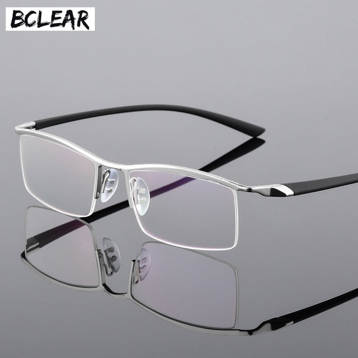 Bclear Men's Browline Semi Rim Eyeglasses Alloy 8190 Semi Rim Bclear Silver