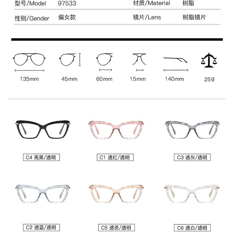 Women's Full Rim Cat Eye Acetate Frame Eyeglasses 97533 Full Rim Bclear