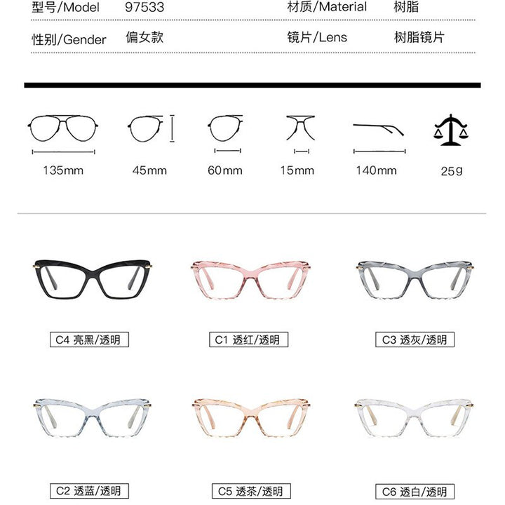 Women's Full Rim Cat Eye Acetate Frame Eyeglasses 97533 Full Rim Bclear