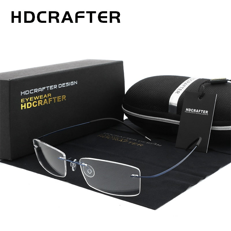 Hdcrafter Rimless Rectangle Titanium Frame Eyeglasses Unisex Rimless Hdcrafter Eyeglasses