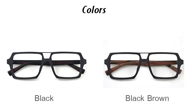 Hdcrafter Unisex Full Rim Square Double Bridge Wood Alloy Frame Oversize Eyeglasses Ps9016 Full Rim Hdcrafter Eyeglasses