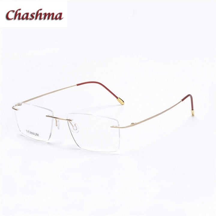 Chashma Ochki Unisex Rimless Square Titanium Eyeglasses 16011 Rimless Chashma Ochki Matte Gold