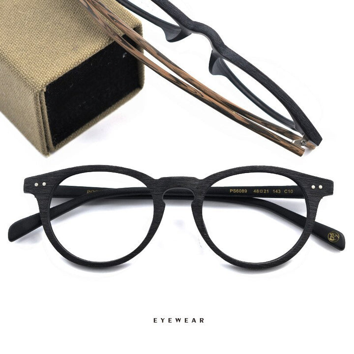Hdcrafter Unisex Full Rim Round Wood Frame Eyeglasses Ps6089 Full Rim Hdcrafter Eyeglasses