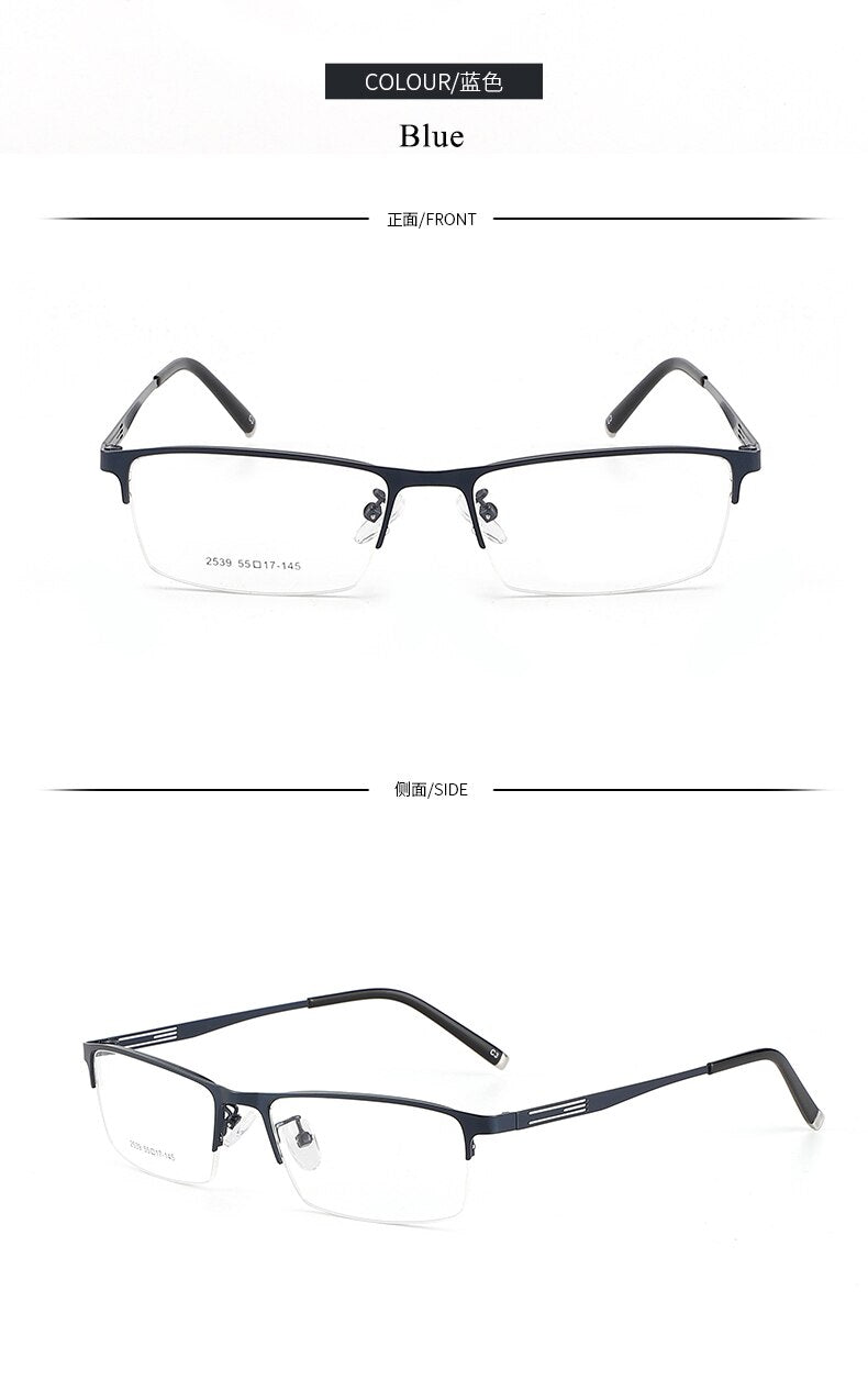 Men's Titanium Alloy Square Semi Rim Eyeglasses Sc2539 Semi Rim Bclear