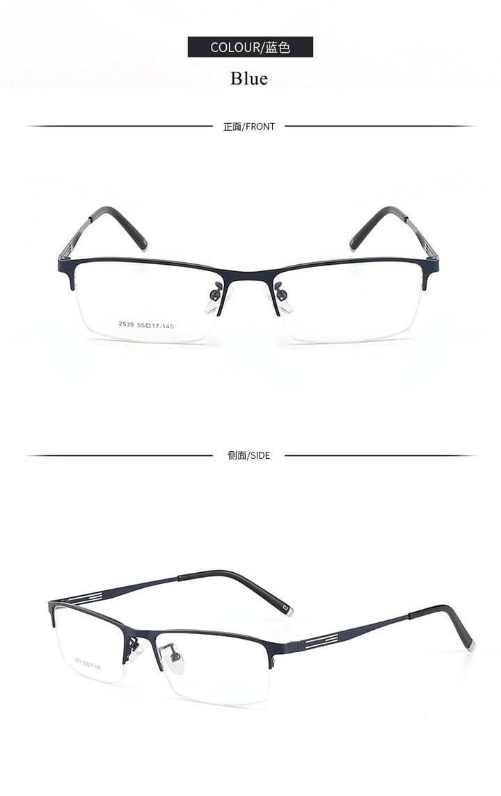 Men's Titanium Alloy Square Semi Rim Eyeglasses Sc2539 Semi Rim Bclear