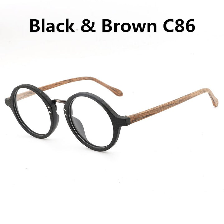 Hdcrafter Unisex Full Rim Round Wood Frame Eyeglasses Lhb028 Full Rim Hdcrafter Eyeglasses black brown C86