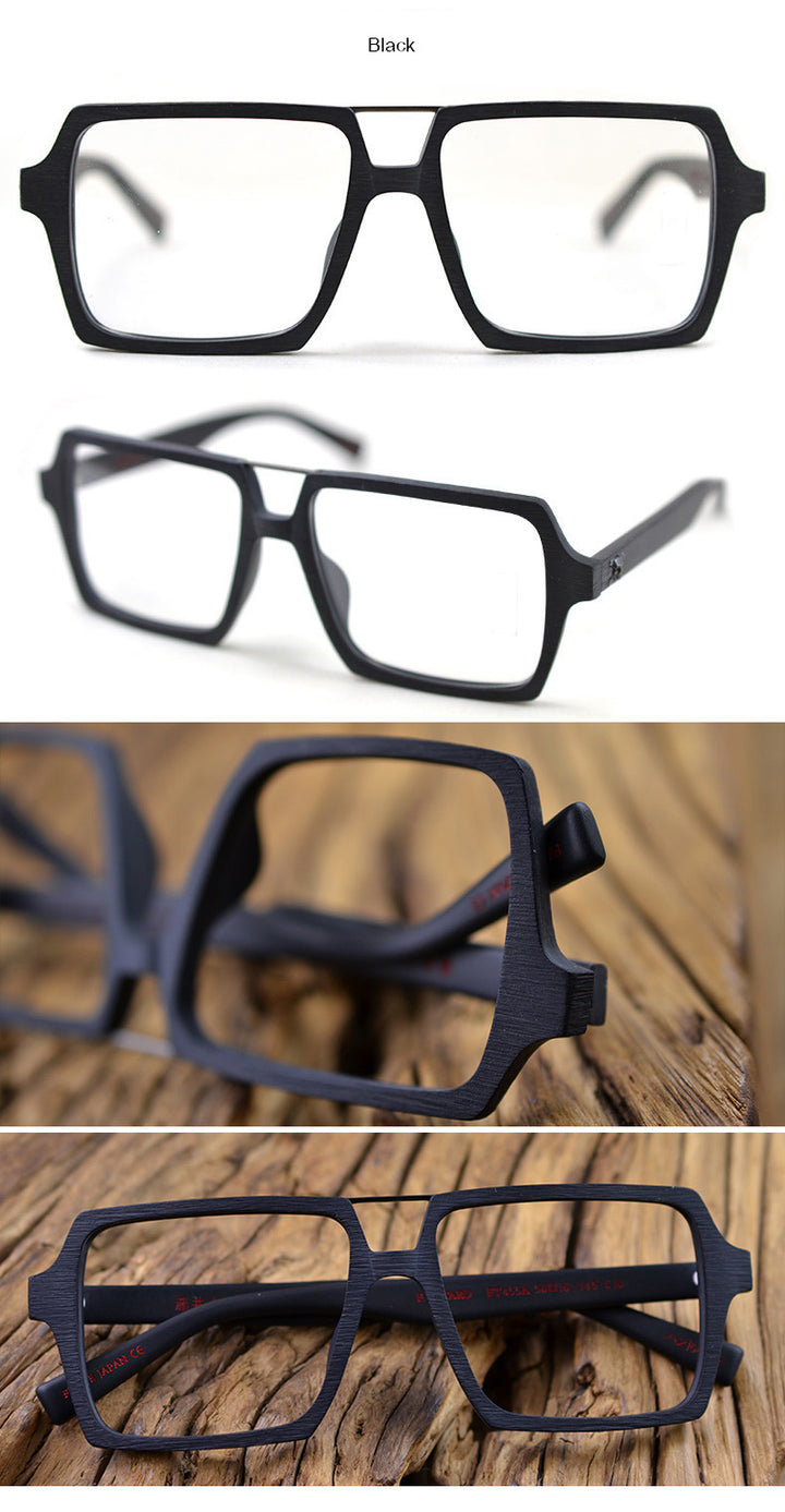 Hdcrafter Unisex Full Rim Square Double Bridge Wood Alloy Frame Oversize Eyeglasses Ps9016 Full Rim Hdcrafter Eyeglasses