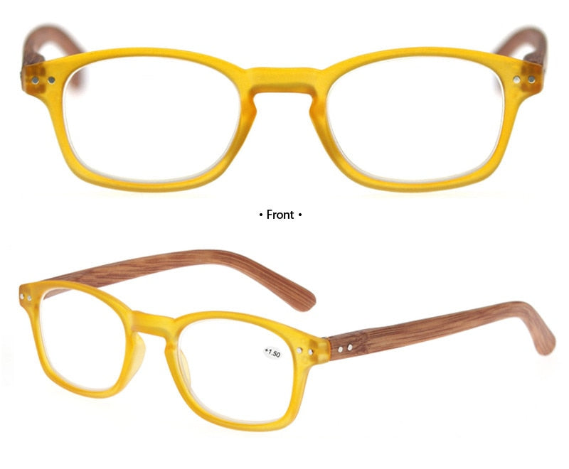 Modfans Women Reading Glasses Eyeglasses Wooden Pattern Men Glass Wood Diopter Msr012 Reading Glasses Modfans Yellow +100 