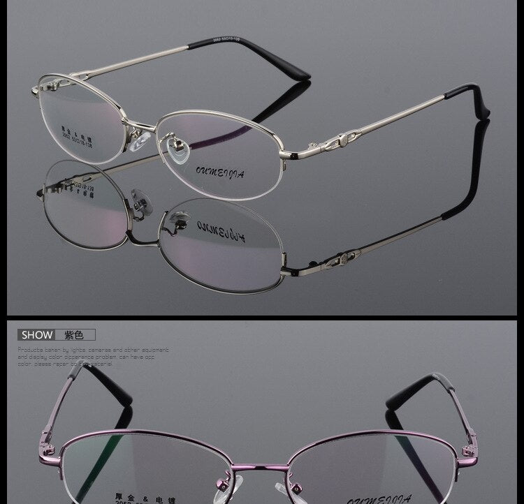 Women's Half Rim Eyeglasses Alloy Frame 2052 Semi Rim Bclear