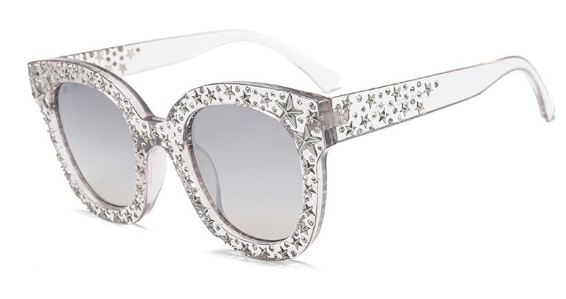 CCspace Women's Full Rim Cat Eye Square Acetate Frame Sunglasses 45261 Sunglasses CCspace Sunglasses C5 clear silver