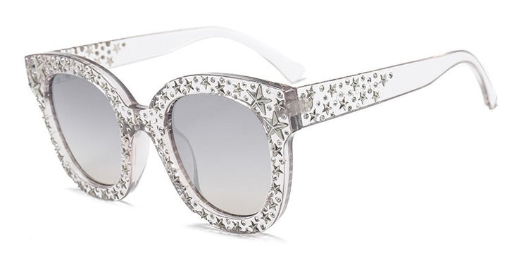CCspace Women's Full Rim Cat Eye Square Acetate Frame Sunglasses 45261 Sunglasses CCspace Sunglasses C5 clear silver